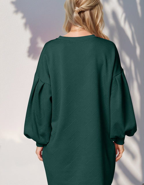 Load image into Gallery viewer, Double Take Drop Shoulder Lantern Sleeve Texture Mini Dress with Pockets
