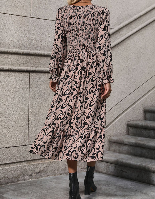 Load image into Gallery viewer, Perfee Printed V-Neck Long Sleeve Midi Dress

