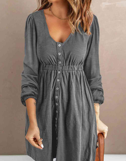 Load image into Gallery viewer, Scoop Neck Empire Waist Long Sleeve Mini Dress
