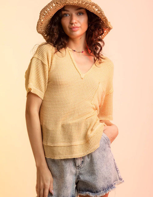 Load image into Gallery viewer, Waffle-Knit Notched Half Sleeve T-Shirt
