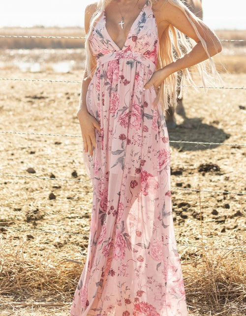 Load image into Gallery viewer, Floral Pleated Deep V Backless Maxi Dress
