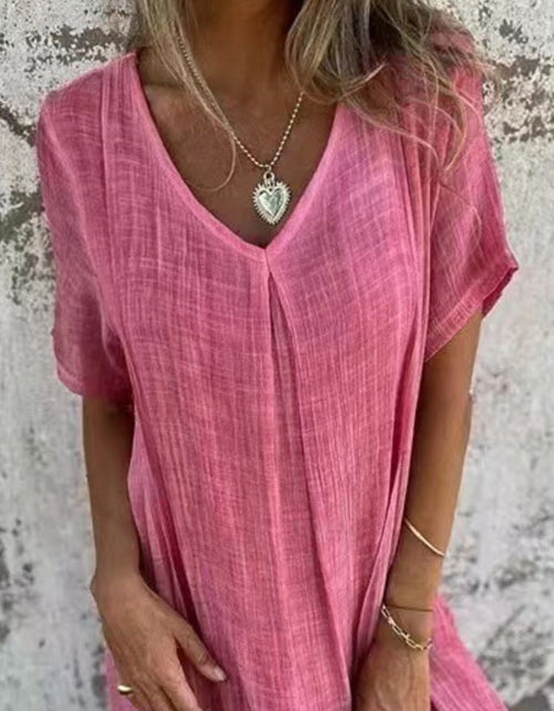 Load image into Gallery viewer, Full Size V-Neck Short Sleeve Midi Dress Plus Size
