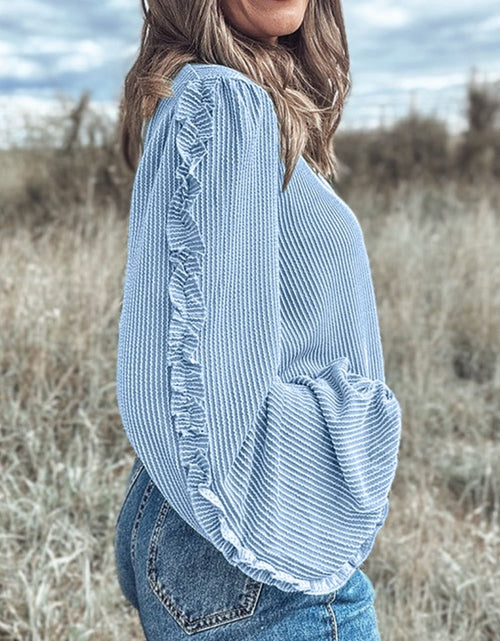 Load image into Gallery viewer, Frill Texture Round Neck Long Sleeve Sweatshirt
