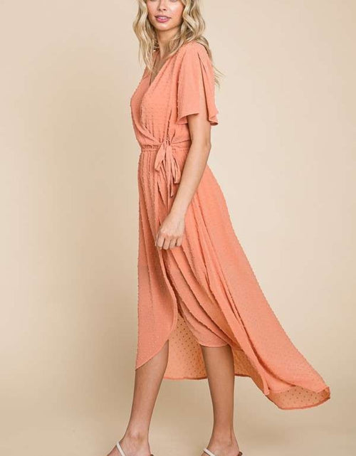 Load image into Gallery viewer, Culture Code Full Size Swiss Dot Tied Slit Short Sleeve Dress
