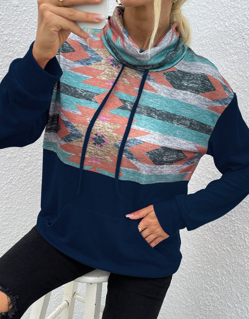 Load image into Gallery viewer, Shiny Geometric Drawstring Long-Sleeve Sweatshirt
