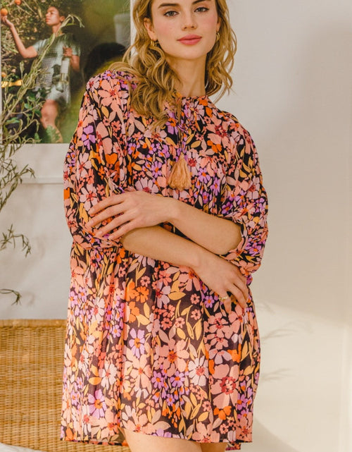 Load image into Gallery viewer, ODDI Full Size Floral Tied Neck Mini Dress
