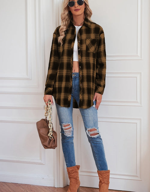 Load image into Gallery viewer, Plaid Button Up Dropped Shoulder Outerwear

