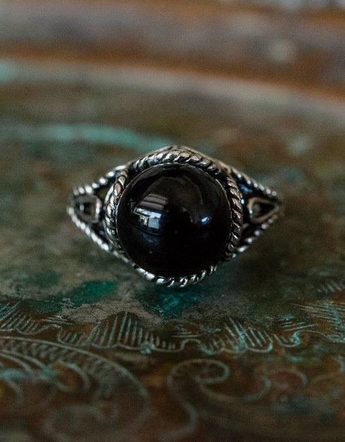 Load image into Gallery viewer, Vintage 1970's Pearl Bead Ring Antiqued 18k Gold Electroplated Made in USA by PVD Vintage Jewelry
