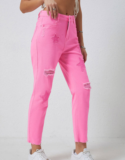 Load image into Gallery viewer, Star Raw Hem Distressed Jeans
