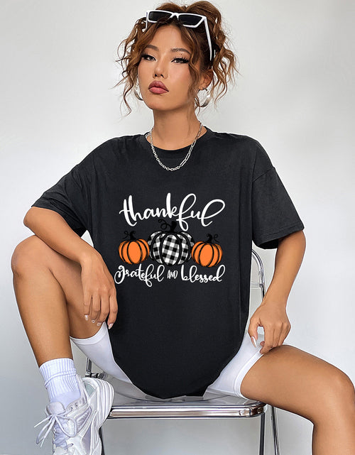 Load image into Gallery viewer, Round Neck Short Sleeve Fall Season Graphic T-Shirt
