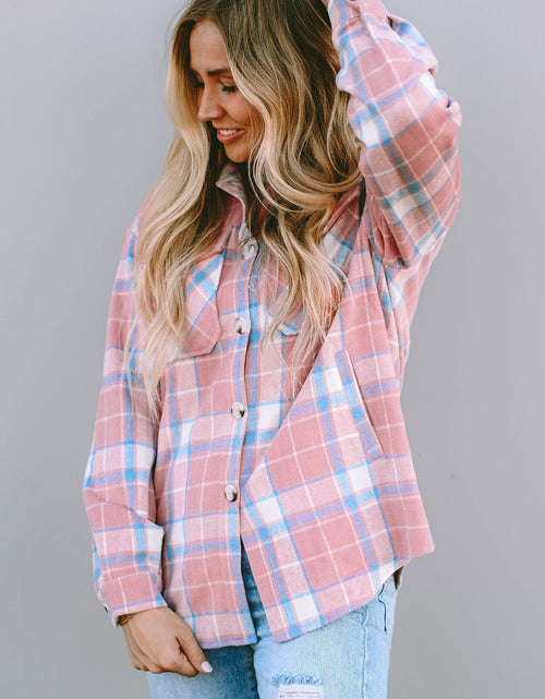 Load image into Gallery viewer, Plaid Pocketed Collared Neck Button Up Jacket
