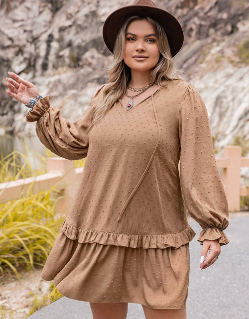 Load image into Gallery viewer, Plus Size Dot Flounce Sleeve Mini Dress
