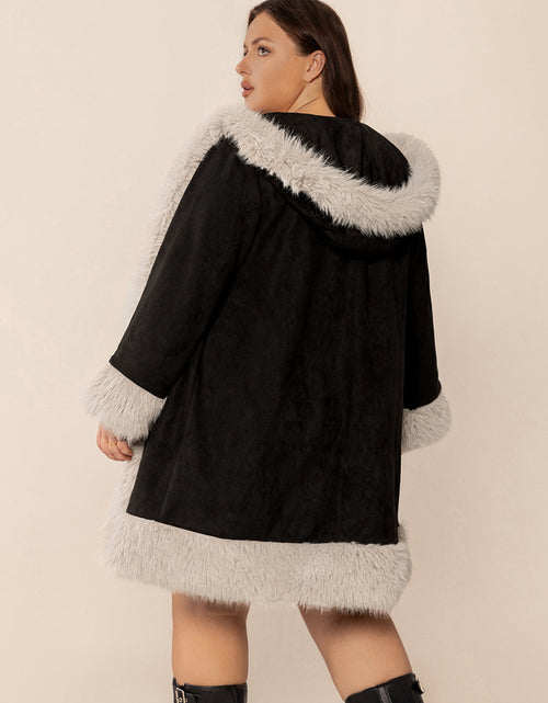 Load image into Gallery viewer, Plus Size Fuzzy Trim Open Front Long Sleeve Hooded Coat
