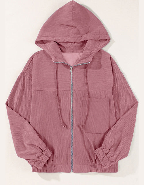 Load image into Gallery viewer, Drawstring Zip Up Long Sleeve Hooded Jacket
