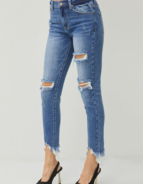 Load image into Gallery viewer, RISEN Distressed Frayed Hem Slim Jeans
