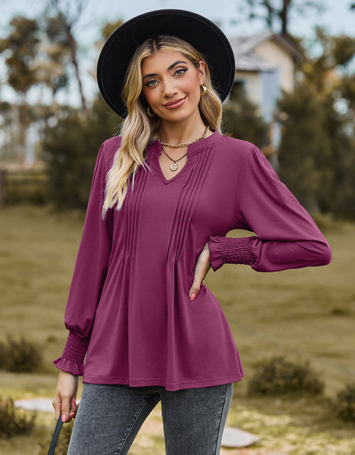 Load image into Gallery viewer, Notched Neck Flounce Sleeve Blouse
