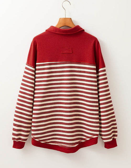 Load image into Gallery viewer, Stripe Johnny Collar Drop Shoulder Sweatshirt
