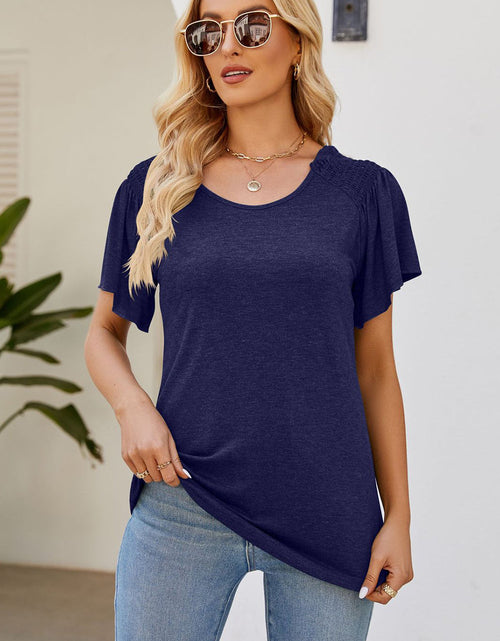 Load image into Gallery viewer, Smocked Round Neck Flutter Sleeve T-Shirt
