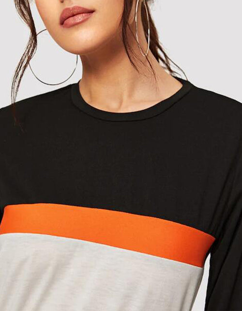 Load image into Gallery viewer, Shiny Color Block Round Neck Long Sleeve Tee
