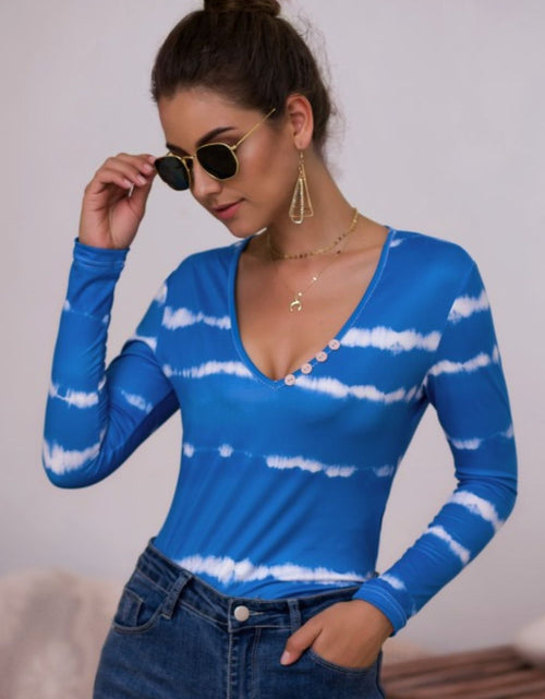 Load image into Gallery viewer, Tie-Dye Plunge Long Sleeve Top
