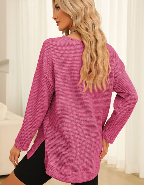 Load image into Gallery viewer, Waffle-Knit Round Neck Long Sleeve Sweatshirt
