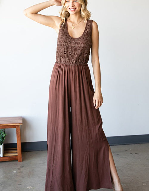 Load image into Gallery viewer, First Love Tie Back Sleeveless Slit Wide Leg Jumpsuit
