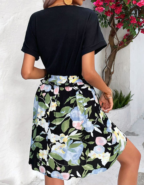 Load image into Gallery viewer, Perfee Two-Tone Round Neck Cuffed Sleeve Dress
