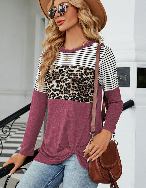 Load image into Gallery viewer, Leopard Striped Round Neck T-Shirt
