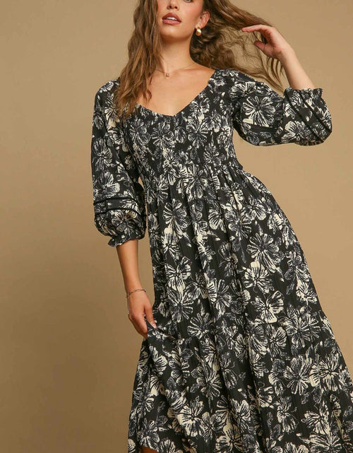 Load image into Gallery viewer, Umgee Ruffle Hem Flower Printed V-Neck Dress
