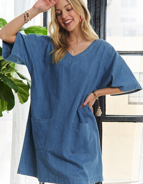 Load image into Gallery viewer, ADORA V-Neck Half Sleeve Mini Denim Dress
