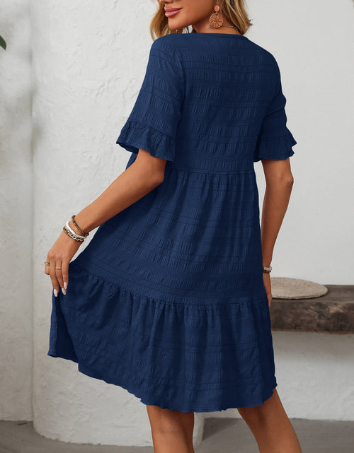 Load image into Gallery viewer, Mandy Ruffled Ruched Round Neck Half Sleeve Dress
