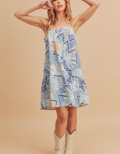 Load image into Gallery viewer, Aemi + Co Printed Ruffled Hem Square Neck Mini Cami Dress
