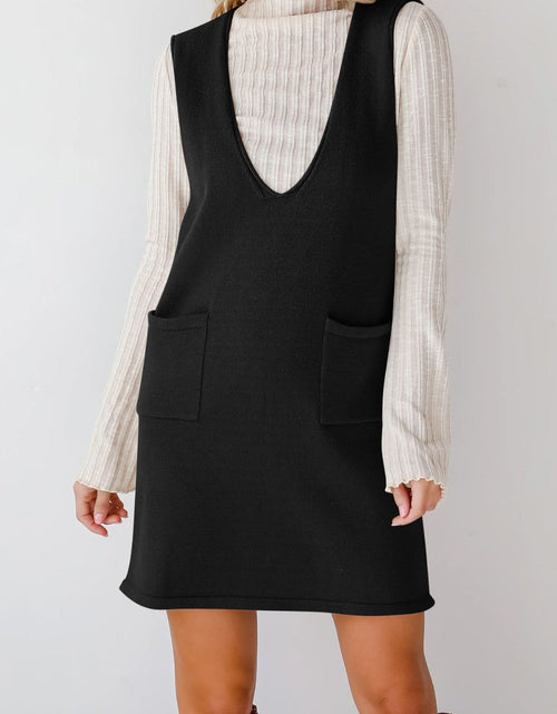 Load image into Gallery viewer, Lovelet Pocketed V-Neck Mini Sweater Overall Dress
