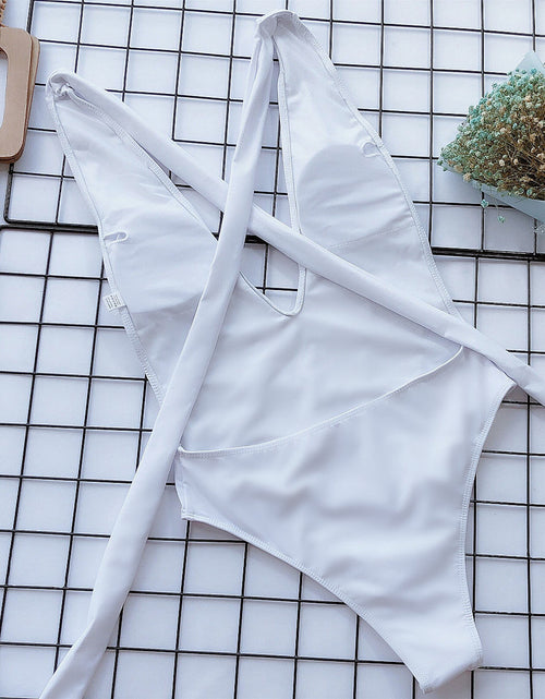 Load image into Gallery viewer, Halter Neck Deep V Tied One-Piece Swimsuit
