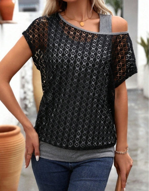 Load image into Gallery viewer, Lace Short Sleeve Fake Two Piece T-Shirt
