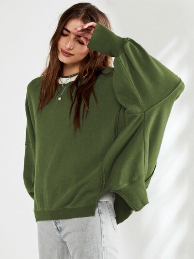 Load image into Gallery viewer, Slit Round Neck Dropped Shoulder T-Shirt
