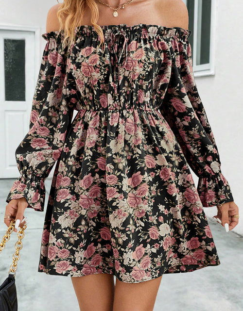Load image into Gallery viewer, Floral Off-Shoulder Flounce Sleeve Dress

