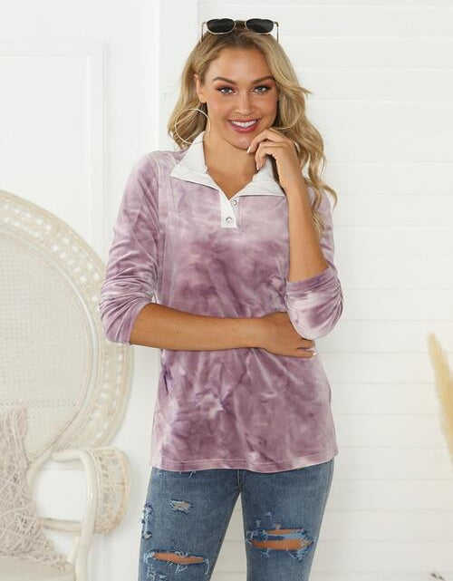 Load image into Gallery viewer, Tie-Dye Half Button Long Sleeve T-Shirt
