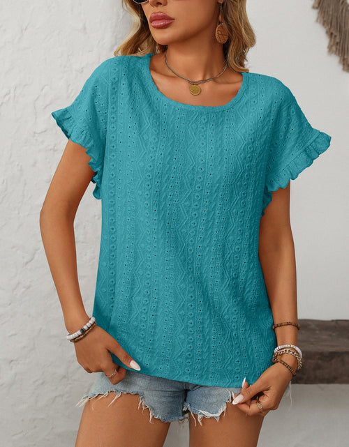 Load image into Gallery viewer, Mandy Eyelet Round Neck Short Sleeve Top
