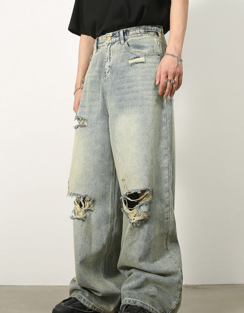 Load image into Gallery viewer, Men's Distressed Wide Leg Jeans
