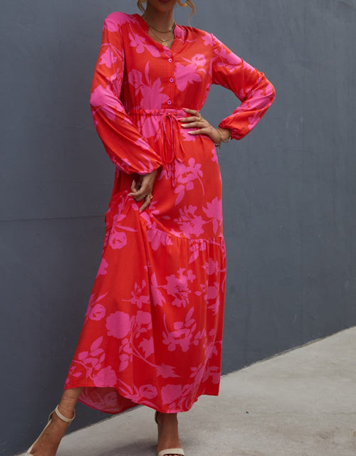 Load image into Gallery viewer, Floral Drawstring Waist Long Sleeve Dress
