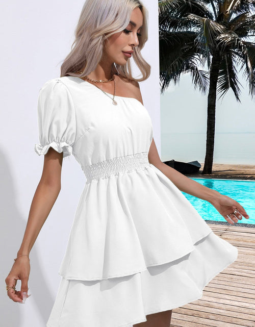 Load image into Gallery viewer, Layered Single Shoulder Flounce Sleeve Mini Dress
