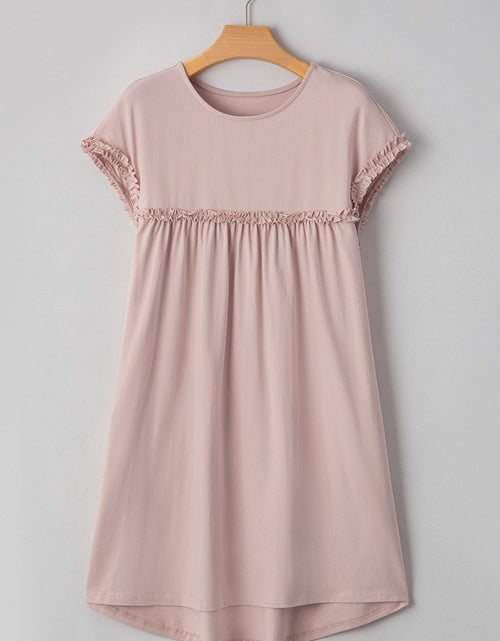 Load image into Gallery viewer, Frilled Trim Crew Neck Cap Sleeve Loose Fit Mini Dress
