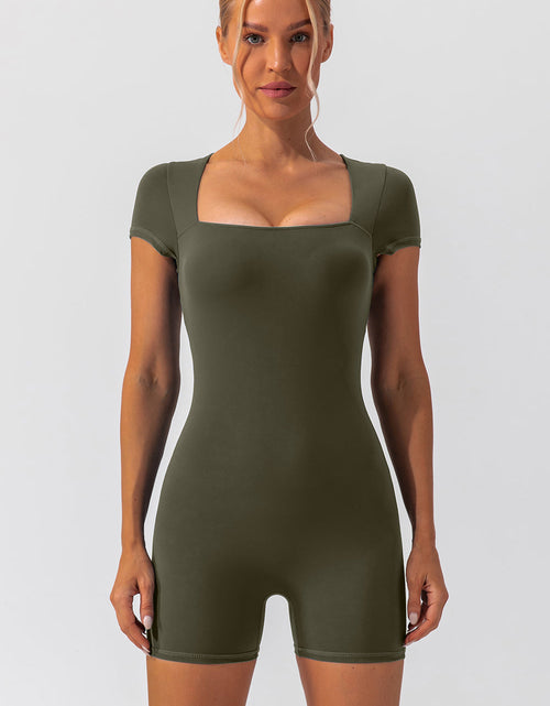 Load image into Gallery viewer, Square Neck Cap Sleeve Active Romper
