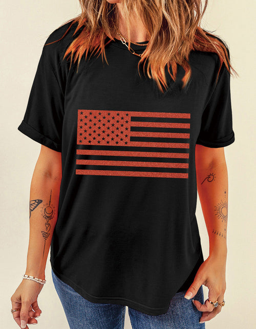 Load image into Gallery viewer, US Flag Round Neck Short Sleeve T-Shirt
