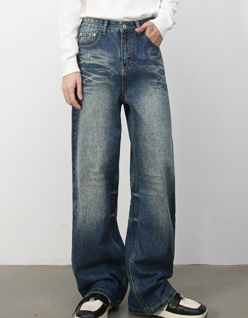 Load image into Gallery viewer, Men's Washed Wide Leg Jeans with Pockets
