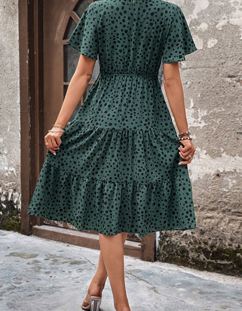 Load image into Gallery viewer, Perfee Printed Buttoned V-Neck Flutter Sleeve Dress

