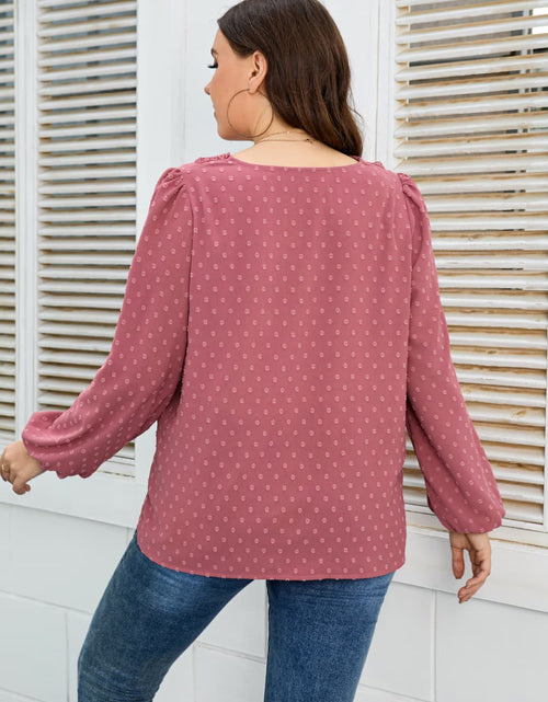 Load image into Gallery viewer, Honey Melo Apparel Plus Size Lace Trim V-Neck Balloon Sleeve Blouse
