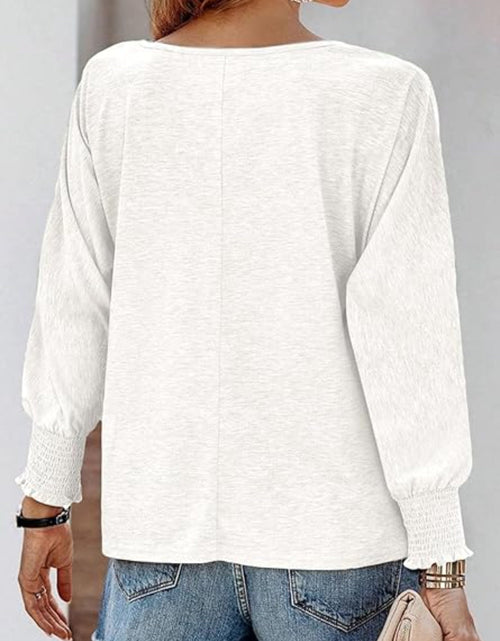 Load image into Gallery viewer, Round Neck Smocked Lantern Sleeve T-Shirt
