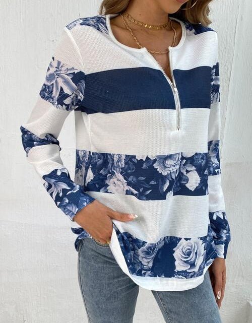 Load image into Gallery viewer, Printed Half Zip Long Sleeve T-Shirt
